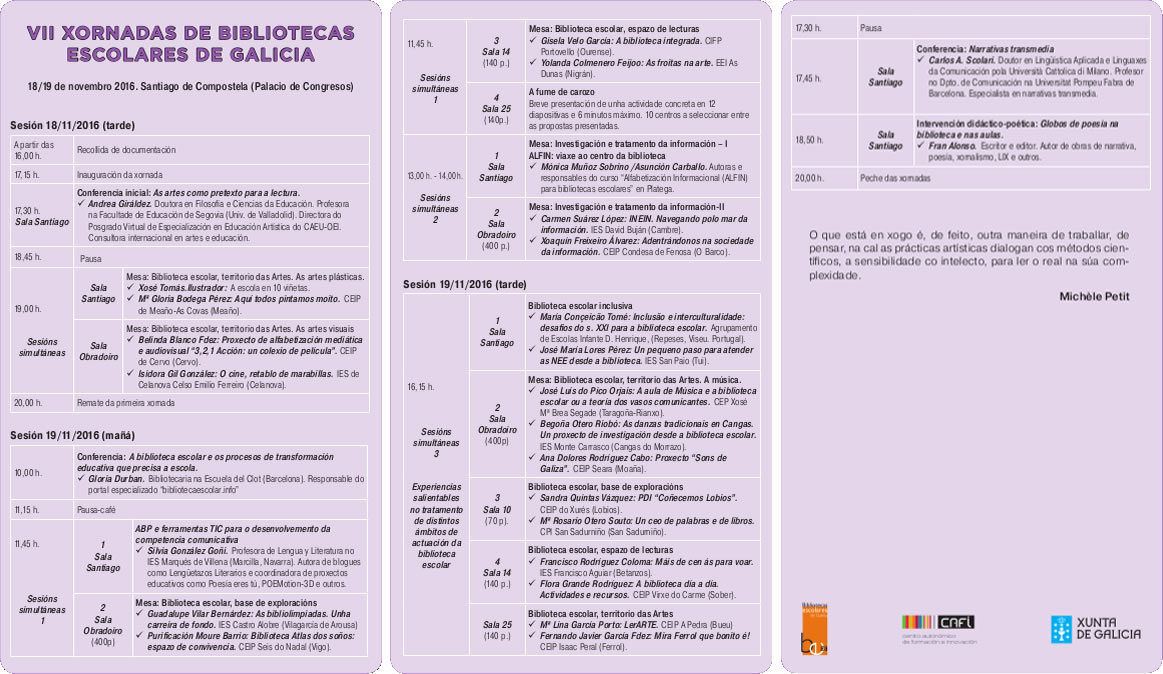 VII Xornadas de Bibliotecas Escolares de Galicia: Programa